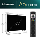 Hisense 85A6N 2.16 m (85") 4K Ultra HD Smart TV Wifi Negro 400 cd / m², 3840 x 2160 Pixeles, LED