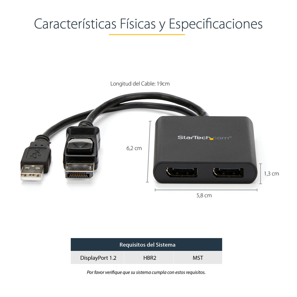 StarTech.com Hub MST de 2 Puertos DisplayPort 1.2 - Divisor Splitter DP de 2 Monitores - Adaptador DP a 2x DisplayPort 4K 30Hz - Alimentado por USB - Windows Solamente divisores de vídeo DisplayPort 2x DisplayPort 2 Negro