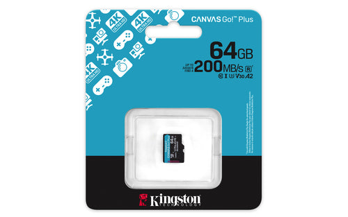 Kingston Technology 64GB microSDXC Canvas Go Plus Gen4 200R A2 U3 Paquete individual sin ADP Memorias flash 64 GB MicroS
