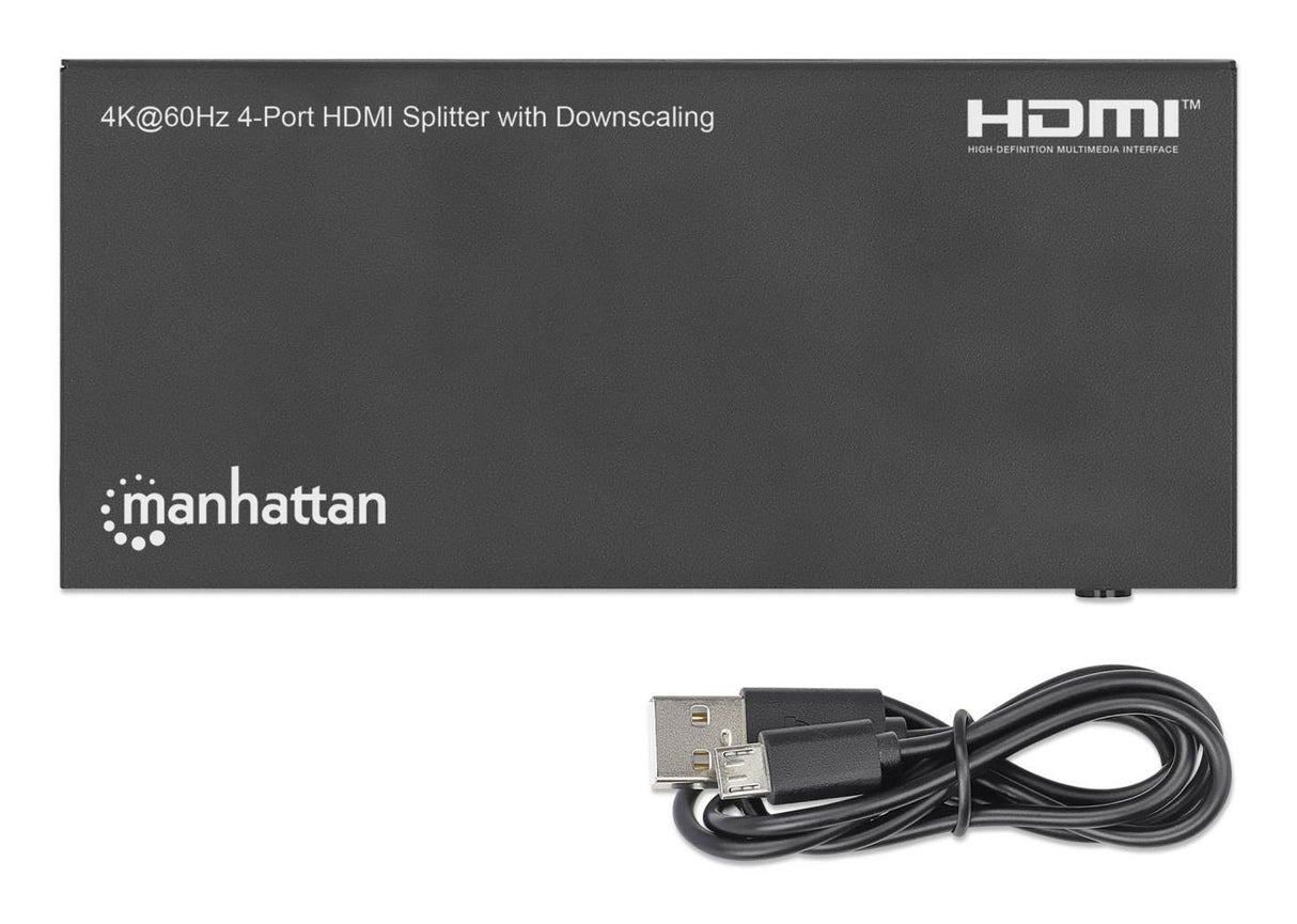 Manhattan Splitter HDMI de 4 puertos con downscaling, 4K@60 Hz, distribuye 1 entrada HDMI a 4 salidas (misma señal), bot