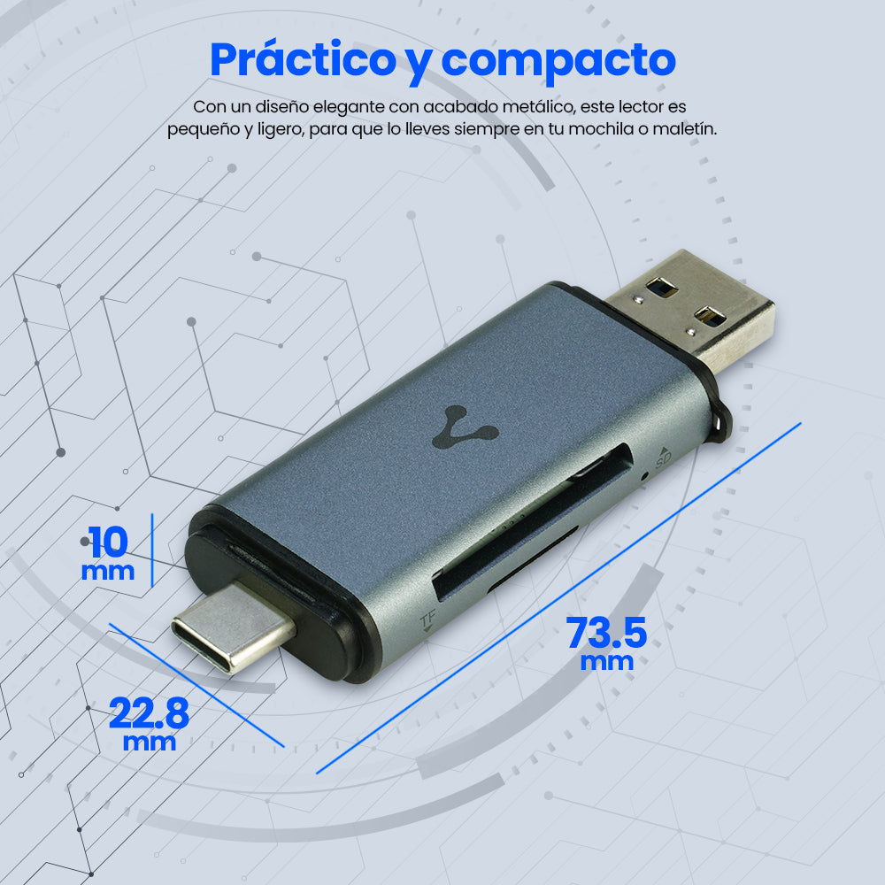 Vorago CR-350 lector de tarjeta USB 3.0 Type-A/Type-C Plata, MMC, MicroSD (TransFlash), SDHC