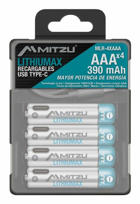 MITZU MLR-4XAAA pila de uso doméstico Batería recargable AAA Litio, 4 pieza(s), 390 mAh