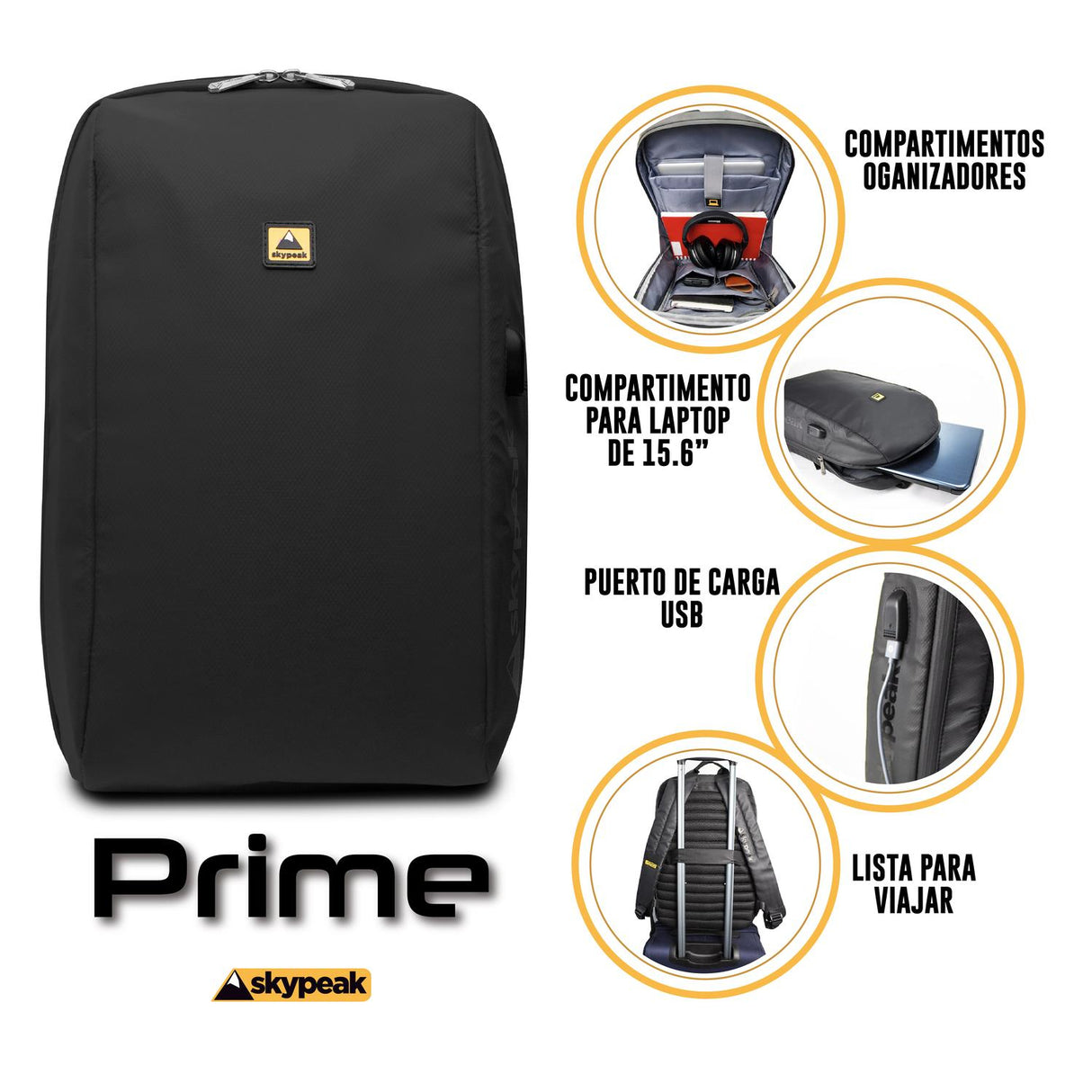 Skypeak PRIME-115BK mochila Mochila casual Negro, Ciudad, Compartimento del portátil