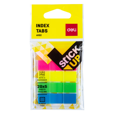 Deli EA10202 pestaña autoadhesiva 100 hojas Azul, Verde, Naranja, Rosa, Amarillo, Etiqueta en blanco, Plástico