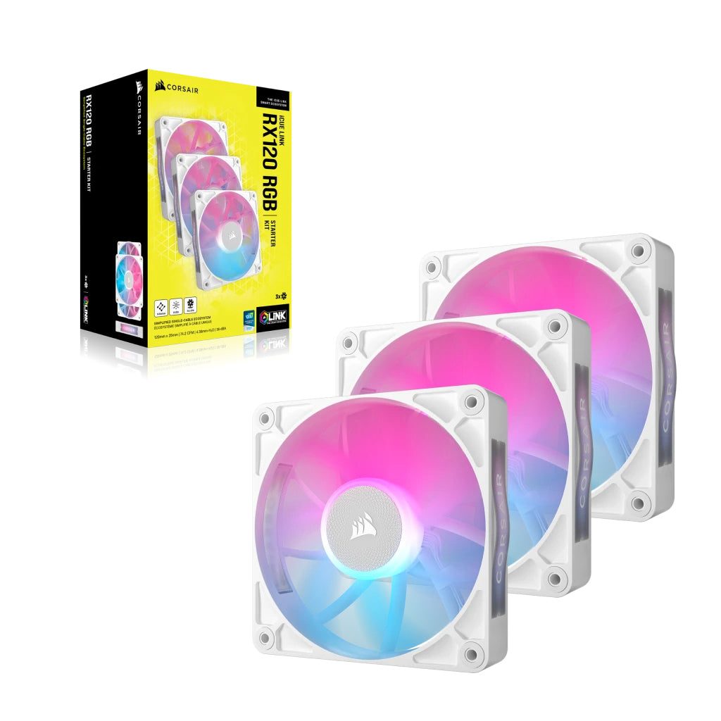 Corsair iCUE LINK RX120 RGB Gabinete de la computadora Ventilador 12 cm Blanco 3 pieza(s), 400 RPM, 2100 RPM