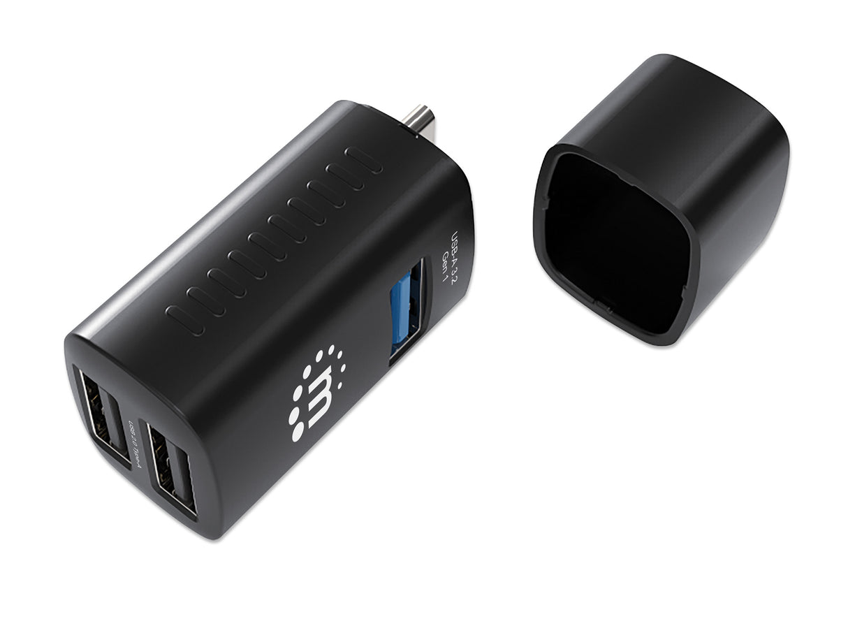 Manhattan Hub USB-C de 3 puertos ultra compacto, 3x USB-A (1x 5 Gbps USB 3.0 + 2x 480 Mbps USB 2.0),