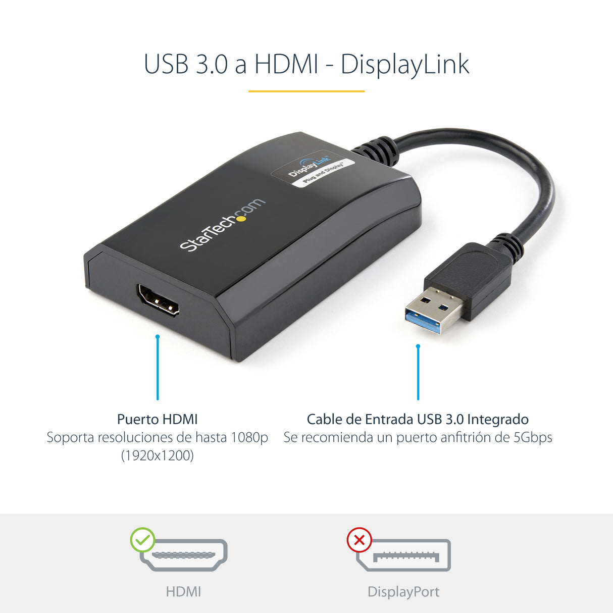 StarTech.com Adaptador USB 3.0 HDMI - Certificado con DisplayLink - 1920x1200 Adaptadores gráficos USB 3.2 Gen 1 (3.1 Ge