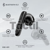 AUDIFONO VORAGO ESB-401  EARBUD BT 5.3 IPX4 6HRS+3CARGAS TWS DISPLAY DE DURACIÓN BATERIA