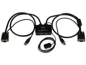 Conmutador KVM de Cable 2 Puertos VGA USB Alimentado por USB con Interruptor Remoto