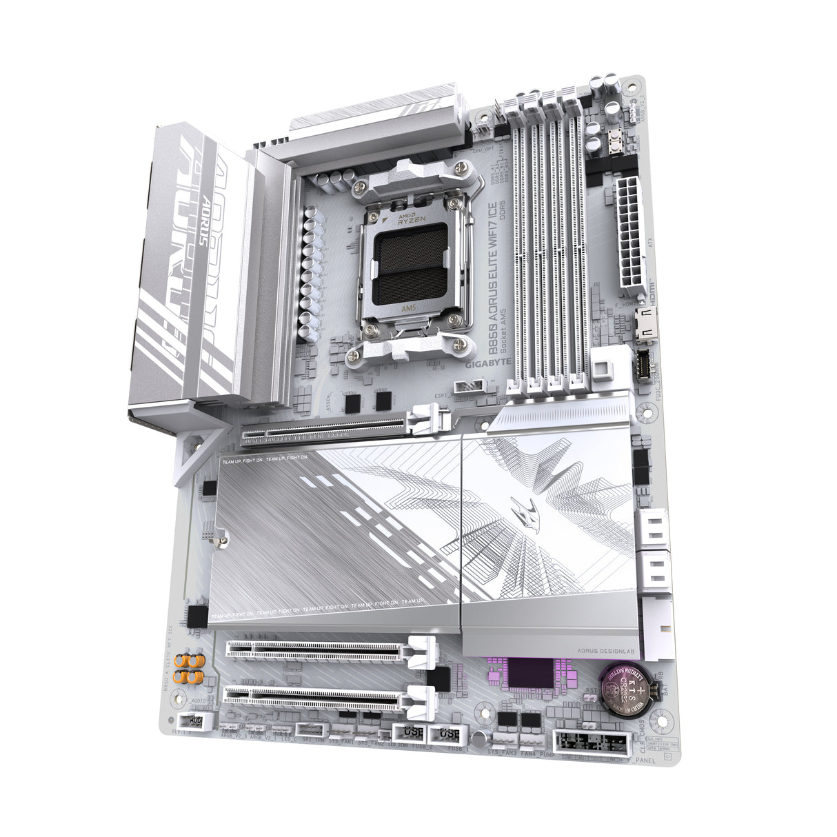 GIGABYTE B850 AORUS ELITE WIFI7 ICE Placa Base - Procesadores AMD Ryzen Serie 9000, VRM digital de 14+2+2 fases, hasta 8200MHz DDR5 (OC), 1xPCIe 5.0 + 2xPCIe 4.0 M.2, LAN 2.5, WIFI 7, USB 3.2 Gen 2x2 placas base AMD Zócalo AM5 Zócalo AM5 DDR5-SDRAM
