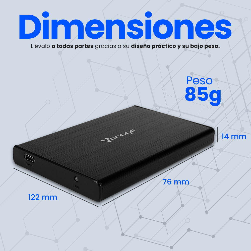 Vorago HDD-202 caja para disco duro externo Cubierta de disco duro/SSD Negro 2.5", SATA, 10 Gbit/s, Conexión USB