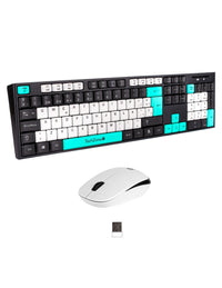 Kit Teclado y Mouse Techzone Gradient Negro c/azul menta y blanco conexión inalámbrica con 105 teclas y Mouse con 3 Boto