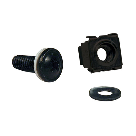 Tripp Lite SRCAGENUTS Kit de hardware de orificios cuadrados SmartRack con 50 tornillos M6 y arandelas, Aluminio, Negro