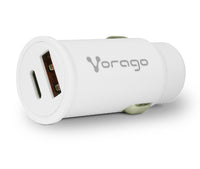 CARGADOR PARA AUTO VORAGO AU-305 TIPO C PD 20W Y USB A QUICK CHARGE 3.0 BLANCO