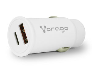 CARGADOR PARA AUTO VORAGO AU-305 TIPO C PD 20W Y USB A QUICK CHARGE 3.0 BLANCO