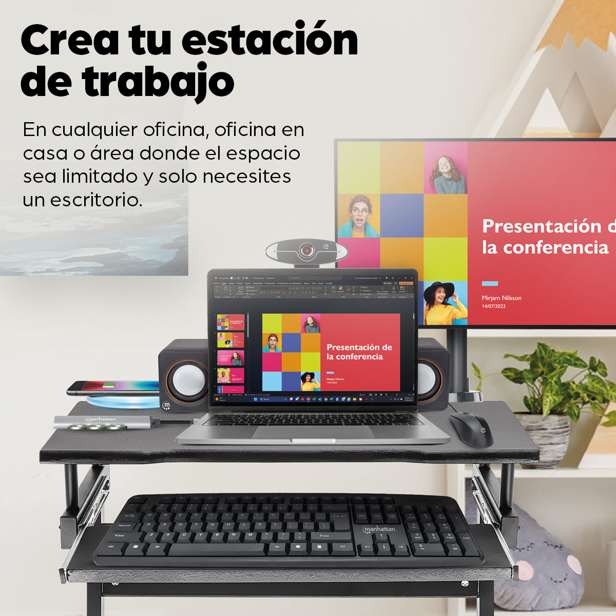 Manhattan Escritorio compacto para computadora, con bandeja deslizable para teclado Computadora Derecho Oficina en casa 