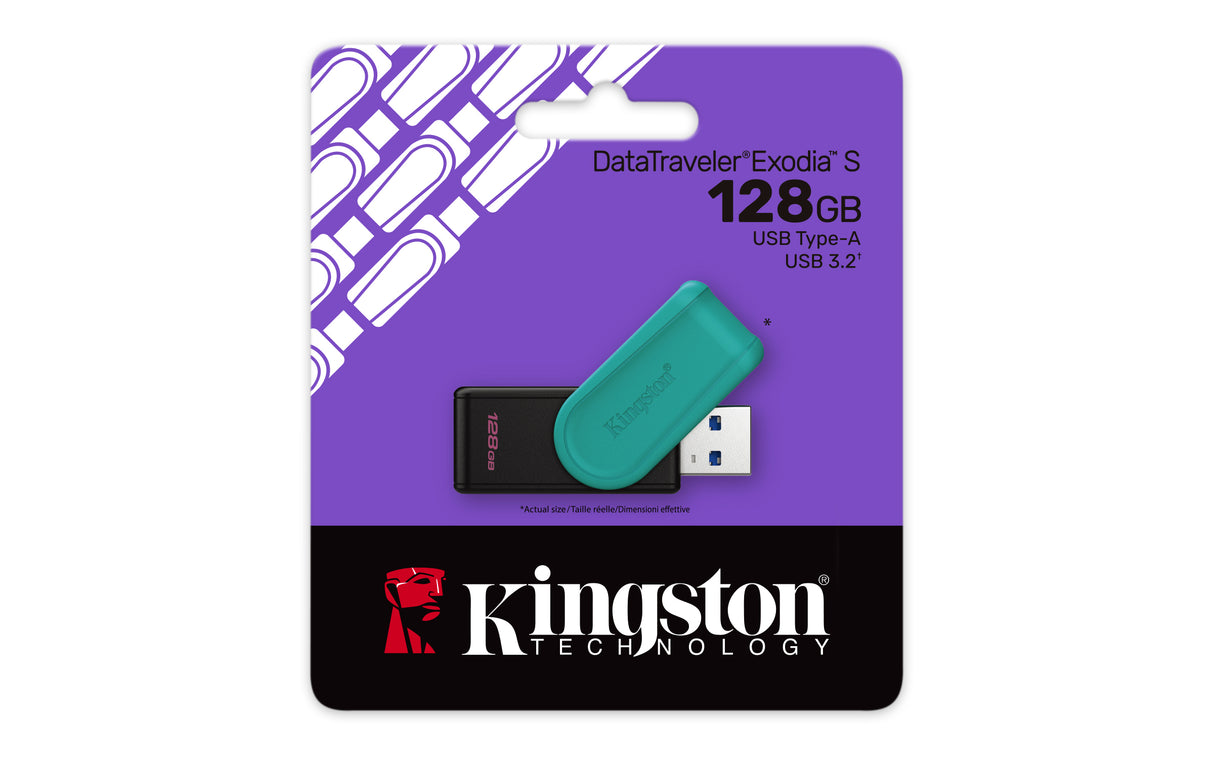 Kingston Technology 128GB Portable USB 3.2 Gen 1 DataTraveler Exodia S (Black/Turquoise) Memoria Flash 128 GB USB tipo A 3.2 Gen 1 (3.1 Gen 1) Si