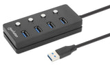 Manhattan 180887 nodo concentrador USB 3.2 Gen 1 (3.1 Gen 1) Type-A 5000 Mbit/s Negro, Acrilonitrilo butadieno estireno (ABS)