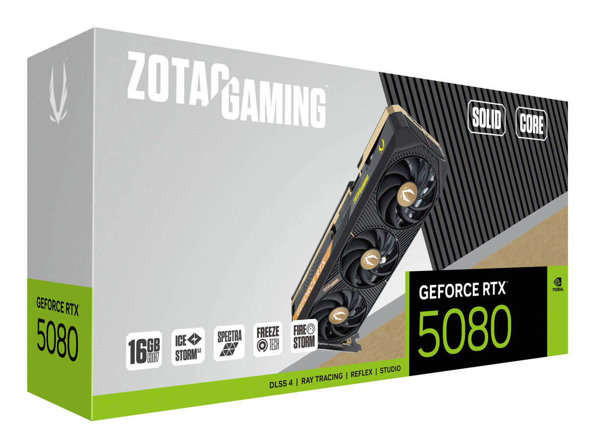Zotac GAMING GeForce RTX 5080 SOLID CORE NVIDIA 16 GB GDDR7, 256 Bit, 7680 x 4320 Pixeles, PCI Express x16 5.0