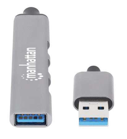 Manhattan Hub USB-A de 4 puertos, 4x USB-A (1x 5 Gbps USB 3.0 + 3x 480 Mbps USB 2.0), Alimentado por USB (no requiere alimentación externa), aluminio hubs de interfaz USB 3.2 Gen 1 (3.1 Gen 1) Type-A USB 2.0 3 1