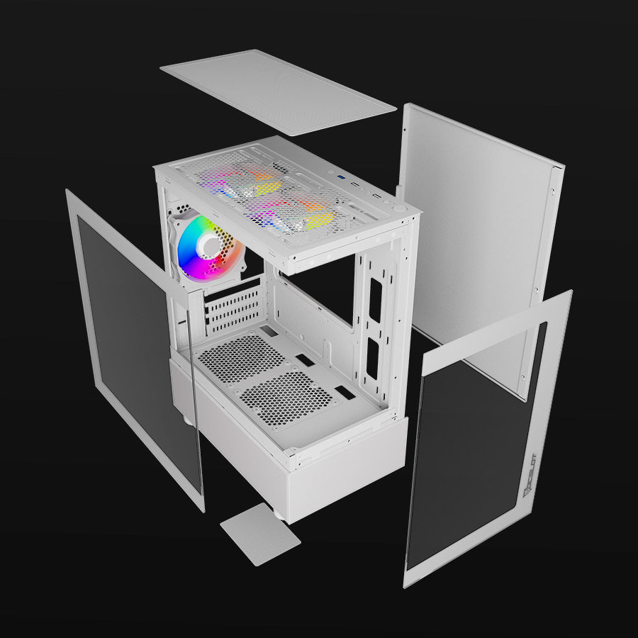 Ocelot Gaming GLASS EW7 gabinete de computadora Blanco, ITX, Micro ATX, Aluminio