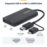 StarTech.com Adaptador de USB a HDMI Doble, USB A/C a 2 Pantallas HDMI (1x 4K30Hz, 1x 1080p), Dongle Integrado USB-A a C, Cable de 11cm, Adaptador USB 3.0 a HDMI, Windows y macOS adaptadores gráficos usb USB tipo A, USB Tipo C Macho Derecho Si