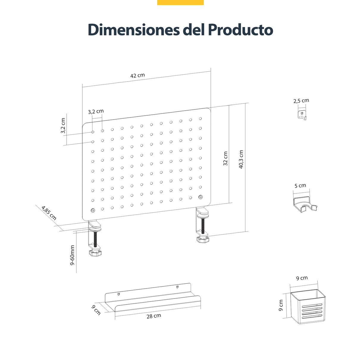 StarTech.com Tablero Perforado de Sobremesa con Abrazadera - Panel Perforado Metalico - Organizador de Acero con Accesor