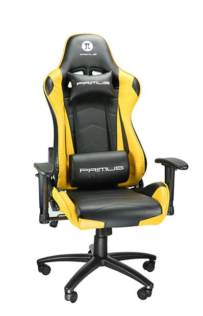 Primus Gaming Silla Gamer THRÓNOS 100T, hasta 120Kg, Negro/Amarillo Silla universal para juegos asiento acolchado