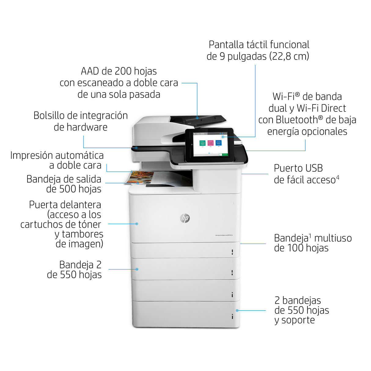 HP Color LaserJet Enterprise LaserJet Enterprise M776dn Multifunction Color Impresora, Ethernet solamente; Copiadora, escáner