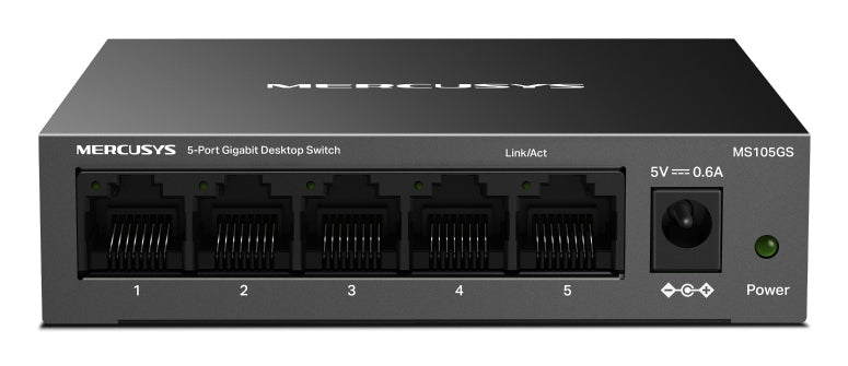 Mercusys MS105GS dispositivo de redes No administrado Gigabit Ethernet (10/100/1000) Negro, Bidireccional completo (Full