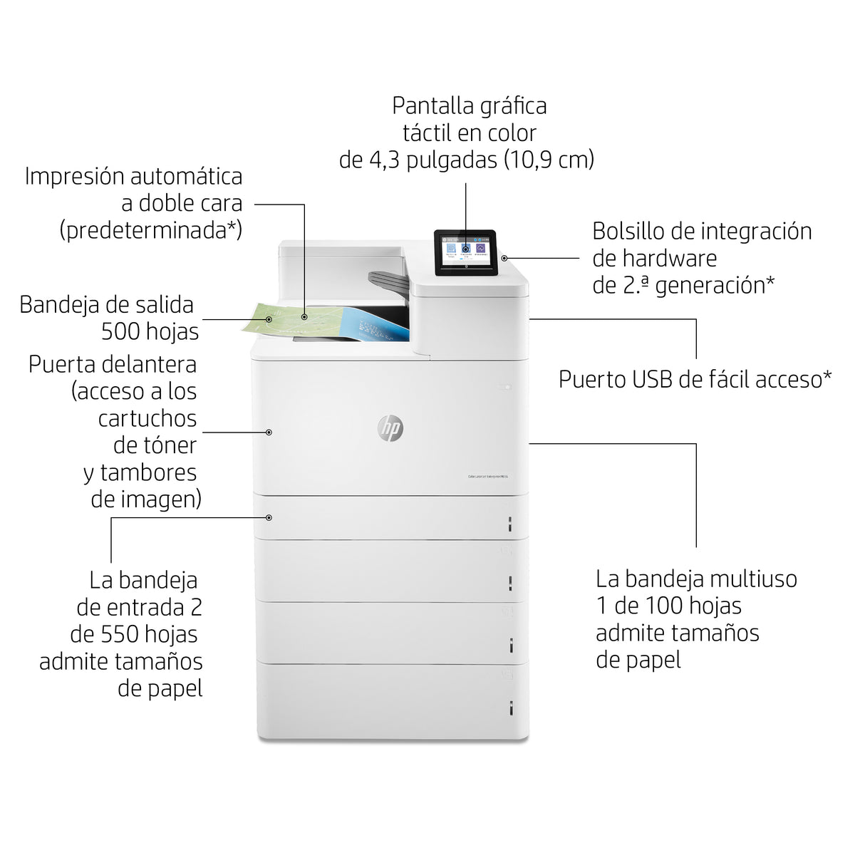 HP Color LaserJet Enterprise LaserJet Enterprise M856dn Color Impresora, Solo Ethernet; A doble cara Impresora Laser WiFi Blanco