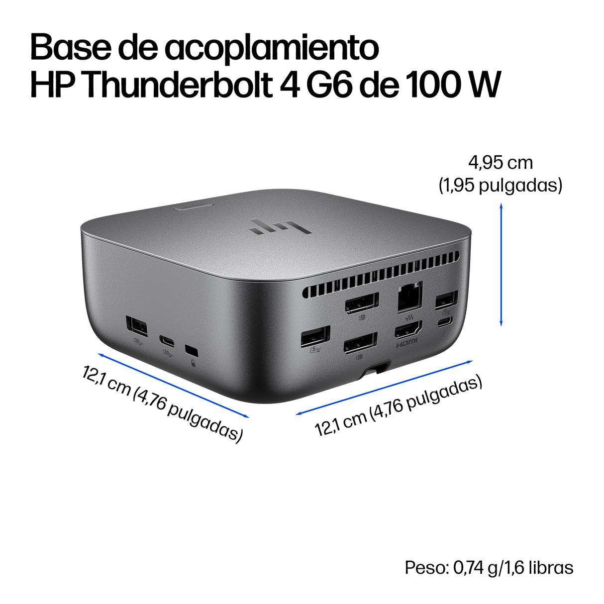 HP Base de conexión Thunderbolt 4 de 100 W G6, Alámbrico, 1000, 2500 Mbit/s