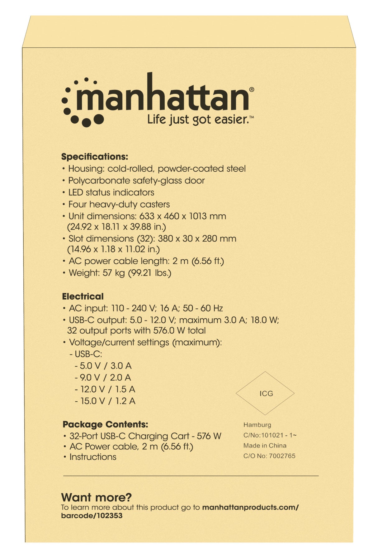 Manhattan Carro de carga USB-C (armario) para 32 dispositivos (iPad hasta 13", MacBook Air hasta 15", Chromebo