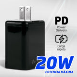 Vorago CARGADOR PARA AUTO AU-305-BK TIPO C PD 20W Y USB A QUICK CHARGE 3.0 NEGRO - Universal Carga rápida