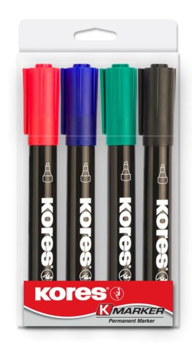 Kores M20945 marcador permanente Punta de cincel Negro, Verde, Rojo 4 pieza(s)