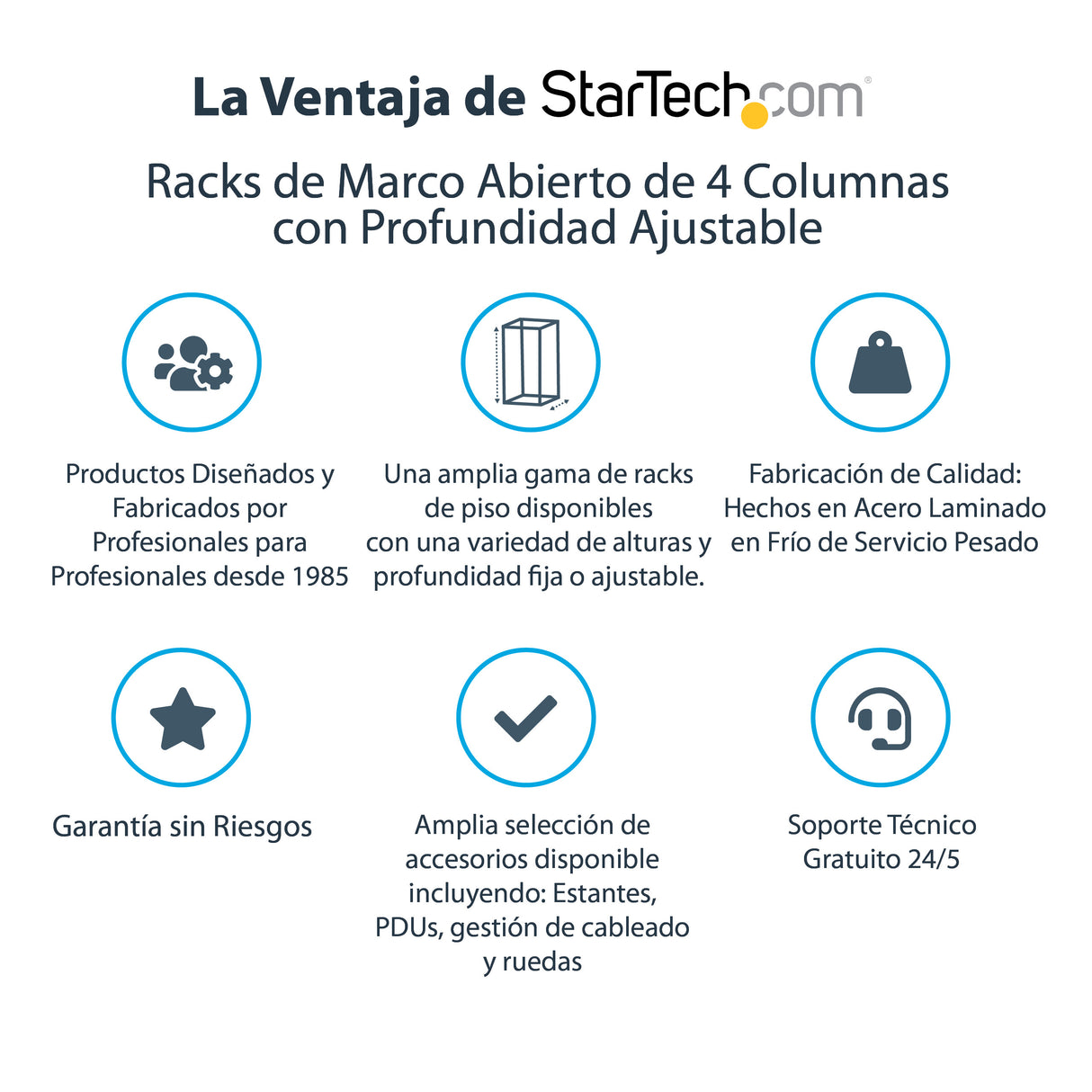 StarTech.com Rack 25U Móvil de Marco Abierto de 4 Columnas para Servidores - Rack de Cuatro Columnas 19 Pulgadas para Eq