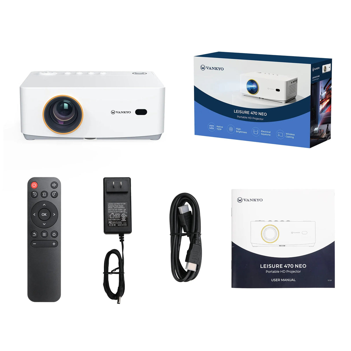 Vankyo Leisure 470 Neo Proyector de alcance estándar 140 lúmenes ANSI LCD WXGA (1280x720) Blanco, 500:1, 939.8 - 4572 mm