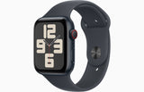Apple Watch SE GPS + Cellular, Caja de aluminio color medianoche de 44 mm, Correa deportiva color medianoche - S/M