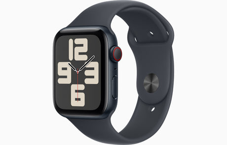 Apple Watch SE GPS + Cellular, Caja de aluminio color medianoche de 44 mm, Correa deportiva color medianoche - S/M