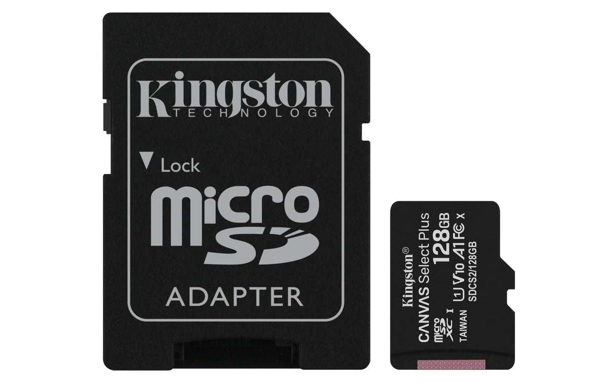Kingston Technology Tarjeta micSDXC Canvas Select Plus 100R A1 C10 de 128 GB + ADP Memoria Flash 128 GB MicroSDXC 100 MB/s UHS-I