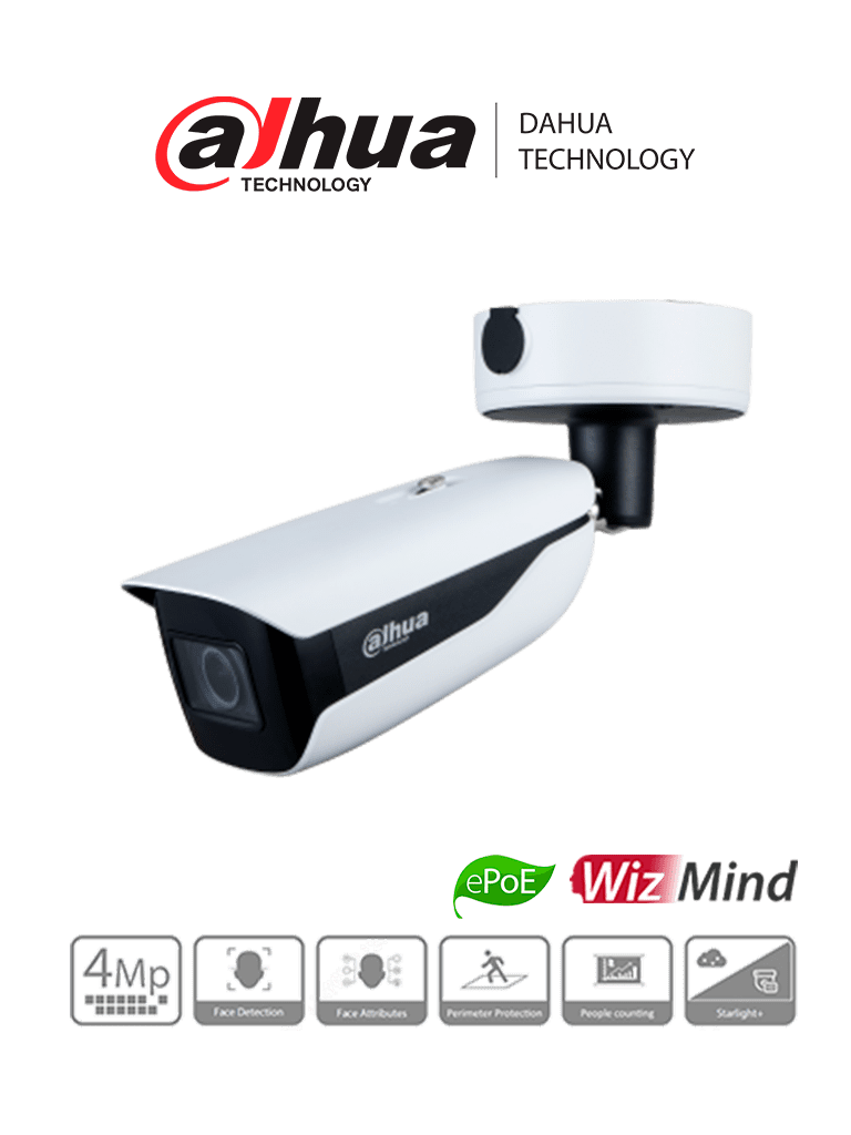 Cámara IP Bullet Dahua IPC-HFW5442HN-ZHE, 4MP, MOT 2.7-12mm, IR 60mts, IA WizMind, EPOE, WDR 140dB, H.265, IP67, IK10, Alarma, Audio