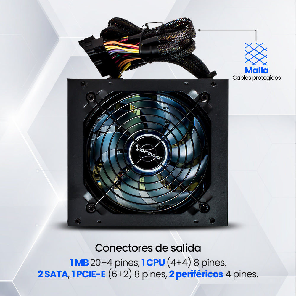 FUENTE DE PODER VORAGO START THE GAME PSU-200 ILUMINADA 600WATTS 2 x SATA CAJA