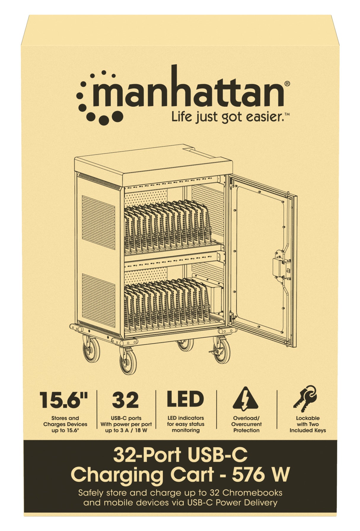 Manhattan Carro de carga USB-C (armario) para 32 dispositivos (iPad hasta 13", MacBook Air hasta 15", Chromebo
