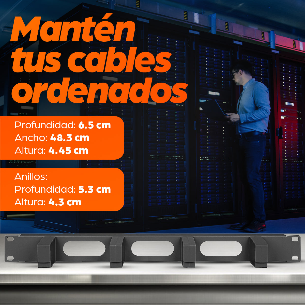 Intellinet Panneau de gestion des câbles 19", 1U, 4 anneaux plastiques courts, noir Accesorios para rack Panel de g