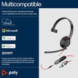 HP Poly Auriculares Poly Blackwire 5210 monaural USB-C + conector de 3,5 mm + adaptador USB-C/A Auriculares y Cascos Aur