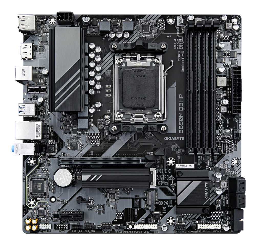 GIGABYTE B650M D3HP Placa base - AMD Ryzen serie 9000, VRM de 5+2+2 fases, hasta 7600 MHz DDR5 (OC), 2xPCIe 4.0 M.2, LAN 2,5 GbE, USB 3.2 Gen 1 placas base AMD Zócalo AM5 Zócalo AM5 DDR5-SDRAM