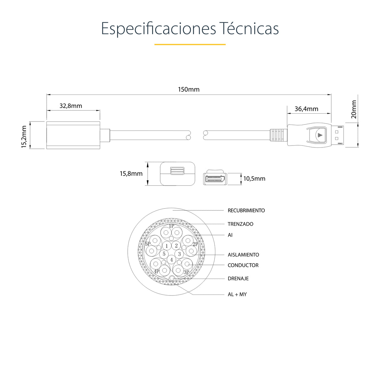StarTech.com Cable de 15cm DisplayPort a Mini DisplayPort - de Vídeo 4K x 2K UHD - Cable de Extensión DP a mDP 1.2 Cable Derecho Derecho Níquel 1.2