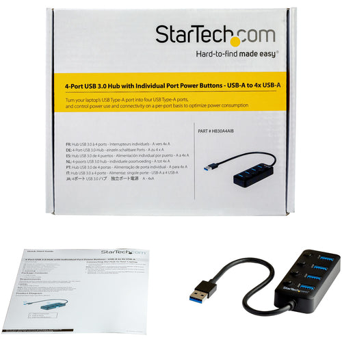 StarTech.com Hub Ladrón USB 3.0 4 Puertos - USB-A a USB 3.0 Tipo A con Interruptores Individuales de Encendido/Apagado -