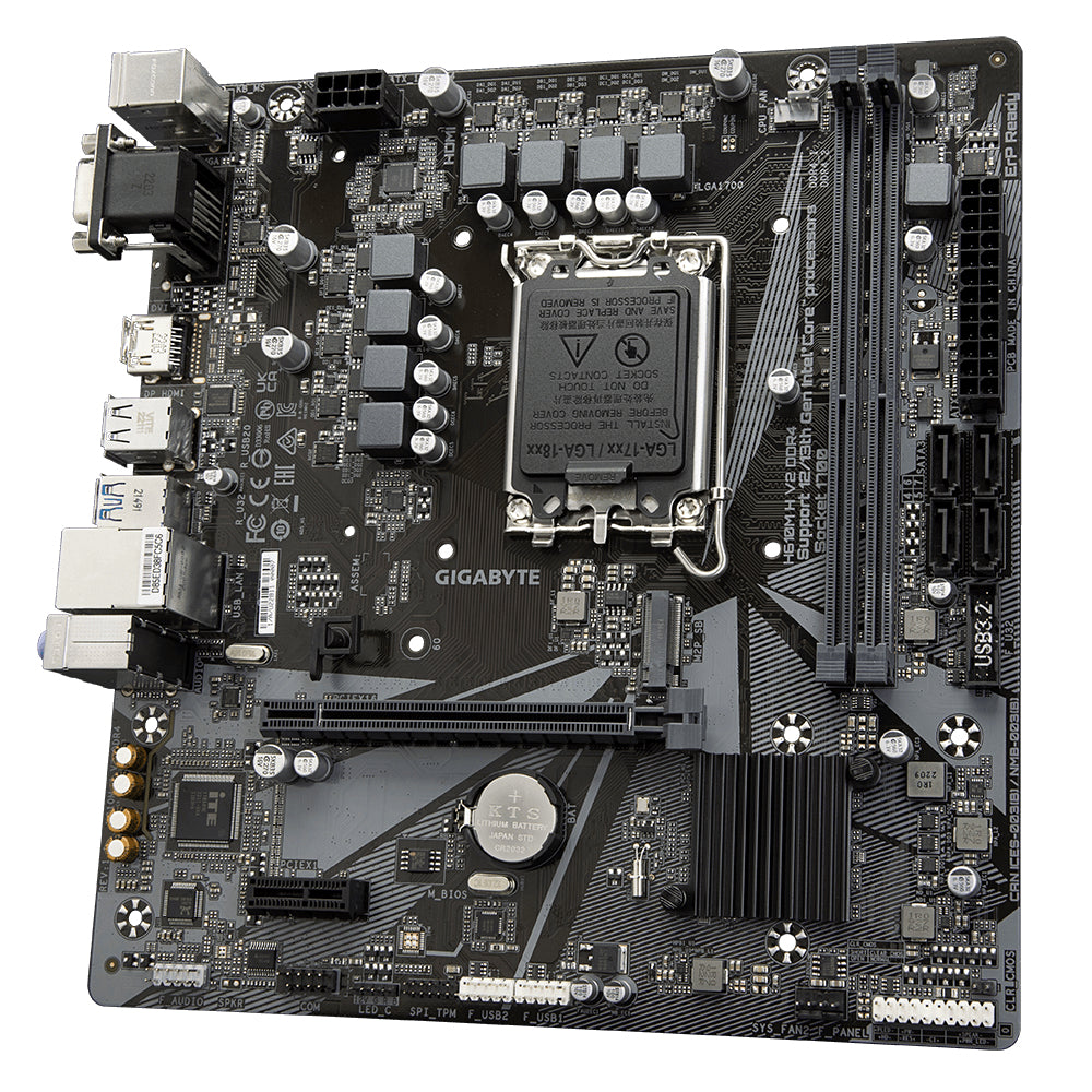 GIGABYTE H610M H V2 DDR4 Placa base - Compatible con procesadores Intel Core 14th CPUs, 6+1+1 Hybrid Digital VRM, up to 3200MHz DDR4 (OC), 1xPCIe 3.0 M.2, GbE LAN, USB 3.2 Gen 1 placas base Intel LGA 1700 LGA 1700 64 GB