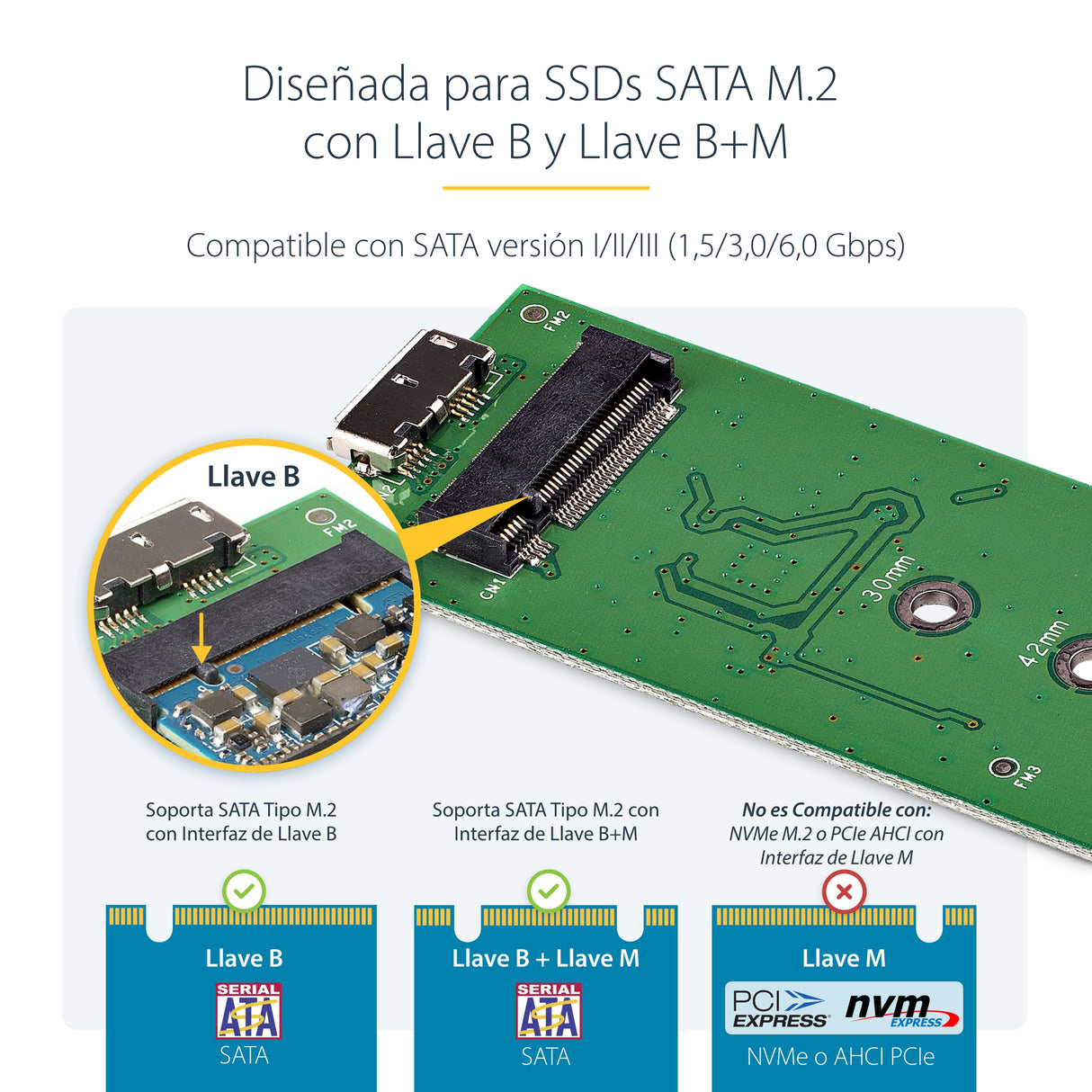 StarTech.com Caja USB 3.0 (5Gbps) a SSD M.2 de Aluminio con UASP - Negro - SATA NGFF M.2 con B Key y B+M Key - Caja Port